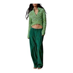 Urban Outfitters BDG Killian Quarter Zip Sweater Large Green Chunky Knit Cropped